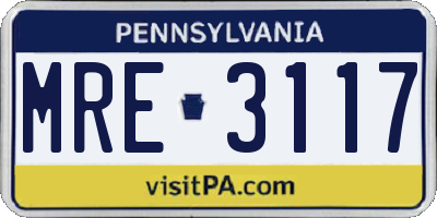 PA license plate MRE3117