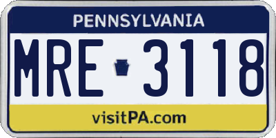 PA license plate MRE3118