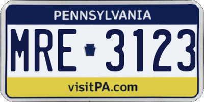 PA license plate MRE3123