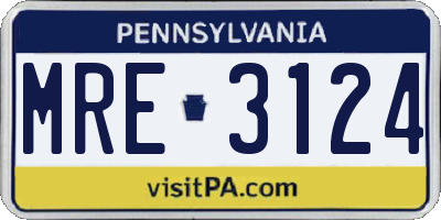 PA license plate MRE3124