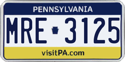 PA license plate MRE3125