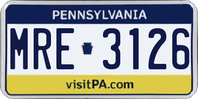 PA license plate MRE3126