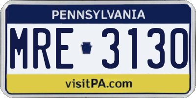 PA license plate MRE3130