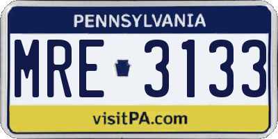 PA license plate MRE3133