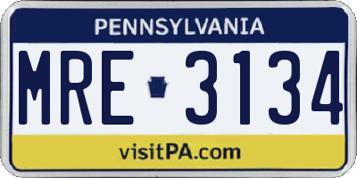 PA license plate MRE3134