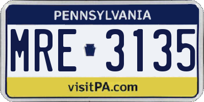 PA license plate MRE3135