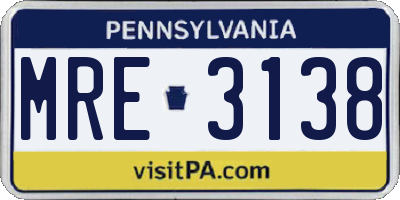 PA license plate MRE3138