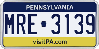 PA license plate MRE3139