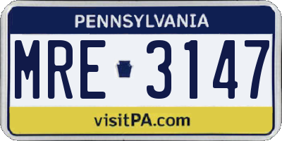 PA license plate MRE3147