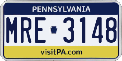 PA license plate MRE3148