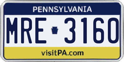 PA license plate MRE3160