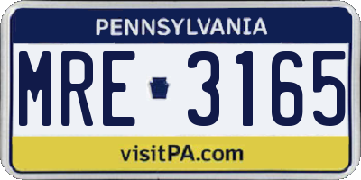 PA license plate MRE3165