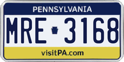 PA license plate MRE3168