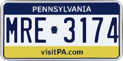 PA license plate MRE3174