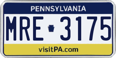 PA license plate MRE3175