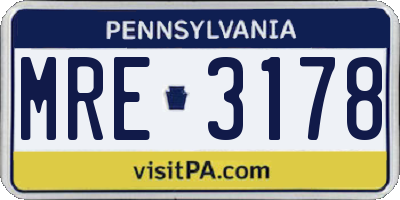 PA license plate MRE3178