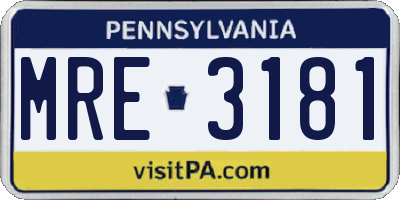 PA license plate MRE3181