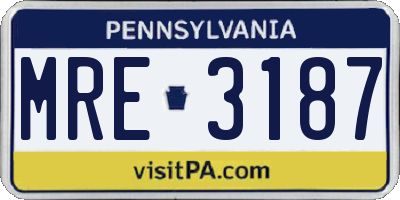 PA license plate MRE3187