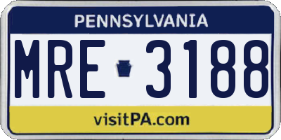 PA license plate MRE3188
