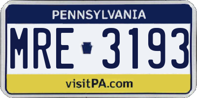 PA license plate MRE3193