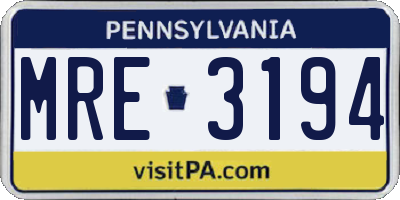 PA license plate MRE3194
