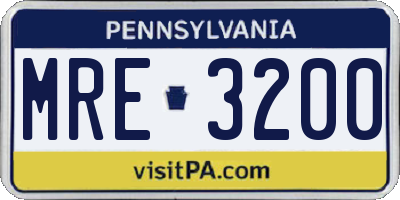 PA license plate MRE3200