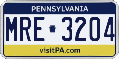 PA license plate MRE3204