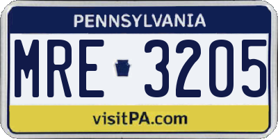 PA license plate MRE3205