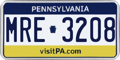 PA license plate MRE3208