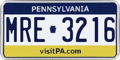 PA license plate MRE3216