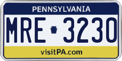 PA license plate MRE3230