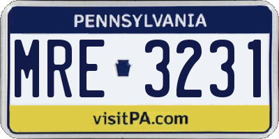 PA license plate MRE3231