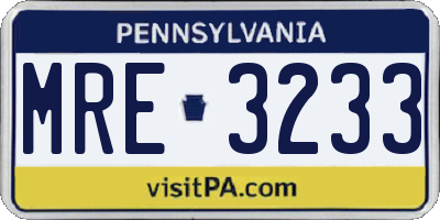 PA license plate MRE3233