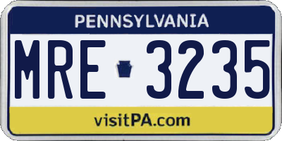 PA license plate MRE3235