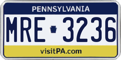 PA license plate MRE3236