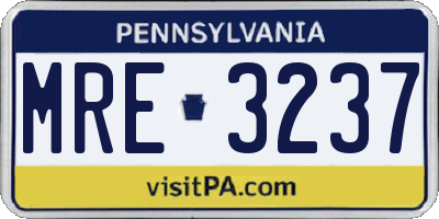 PA license plate MRE3237