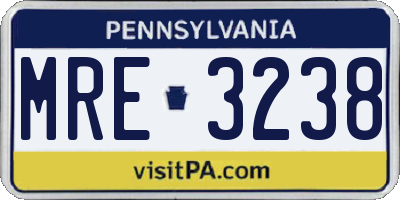 PA license plate MRE3238