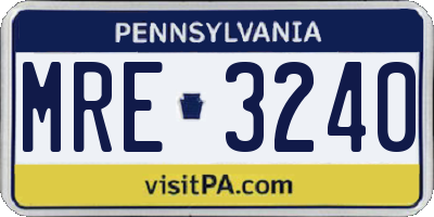 PA license plate MRE3240