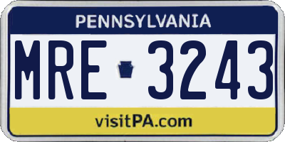 PA license plate MRE3243