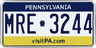 PA license plate MRE3244