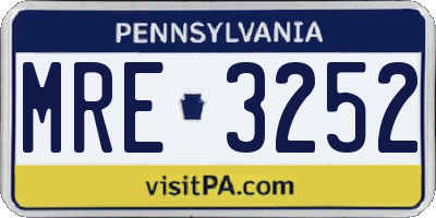 PA license plate MRE3252