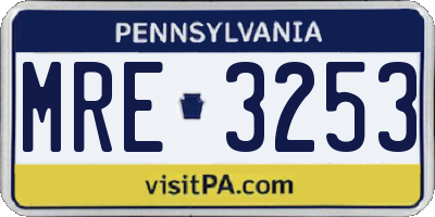 PA license plate MRE3253