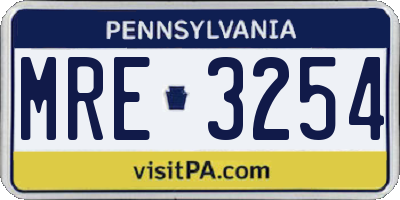 PA license plate MRE3254