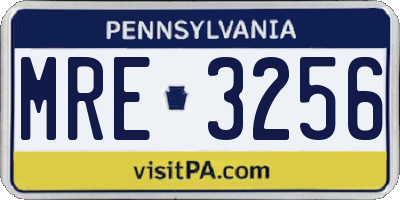 PA license plate MRE3256