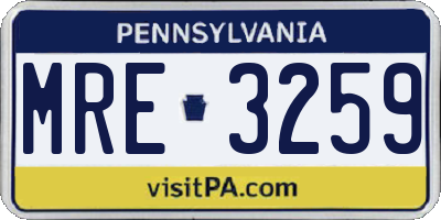 PA license plate MRE3259
