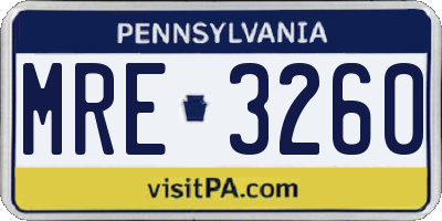 PA license plate MRE3260