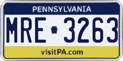 PA license plate MRE3263