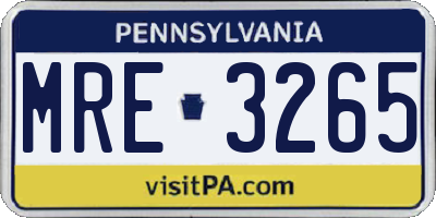 PA license plate MRE3265