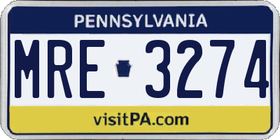 PA license plate MRE3274