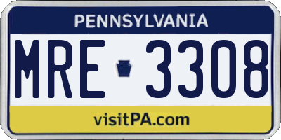 PA license plate MRE3308
